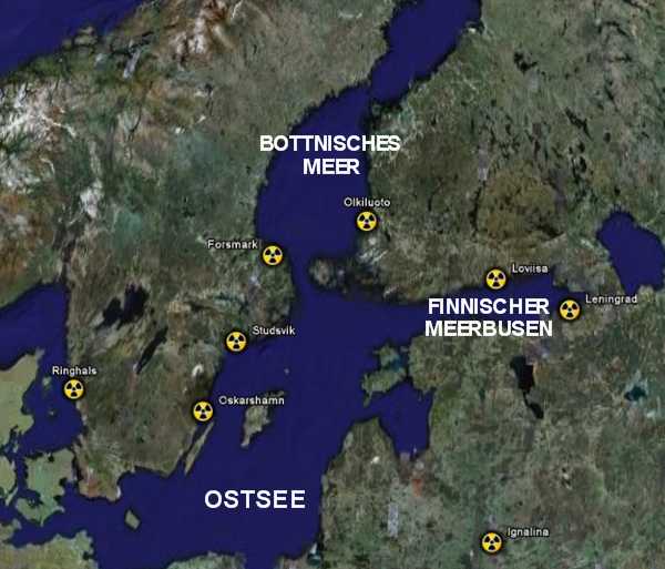 AKW-Standorte um die Ostsee