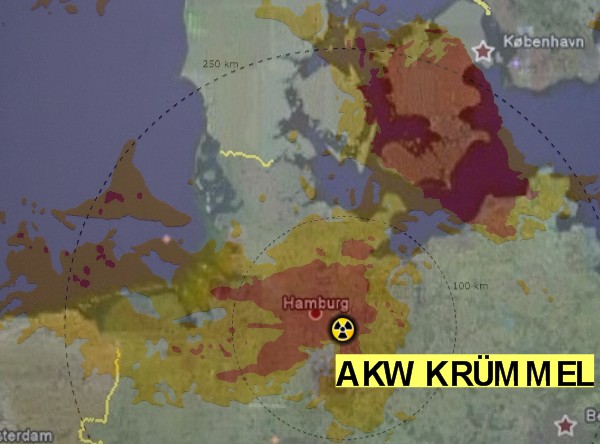 Ausbreitung der Radioaktivität nach Tschernobyl / Beispiel AKW Krümmel