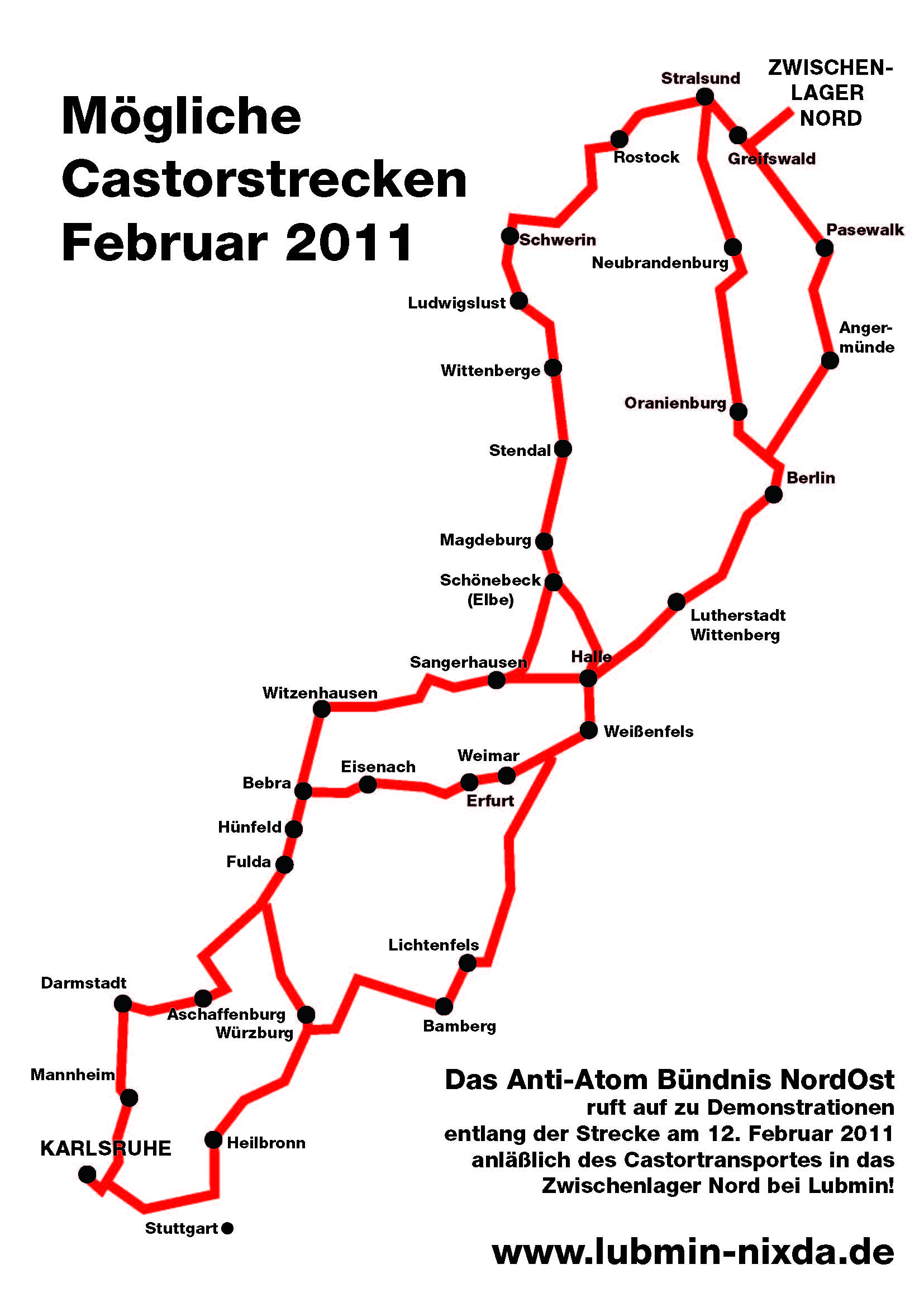 Castor Strecken Februar 2010 Karlsruhe - Lubmin