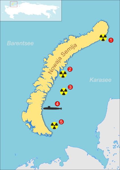 Karasee/Russland: Orte, an denen Atommüll versenkt wurde. Bild: wikipedia.org
