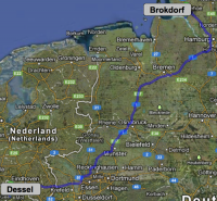 MOX-Transport Dessel (Belgien) - AKW Brokdorf; Karte: google