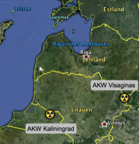 Konkurrenz in Baltic: AKW Kaliningrad & AKW Visaginas; Karte: google earth