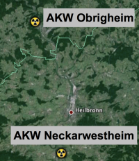 Obrigheim - Neckarwestheim; Karte: google