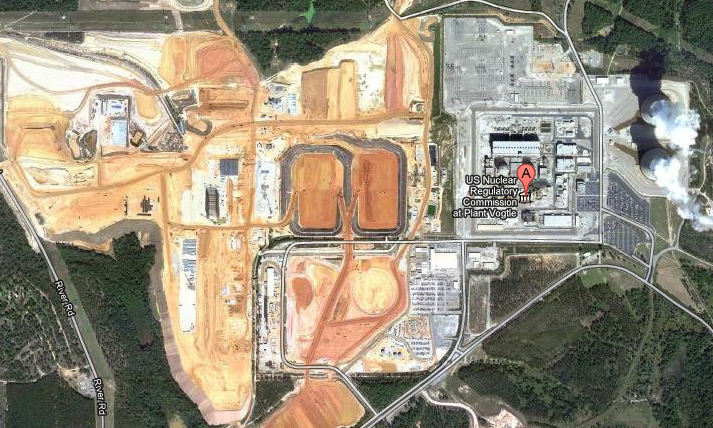 USA: Rege Bautätigkeit am Atomstandort Vogtle/Georgia. Bild: maps.google.de