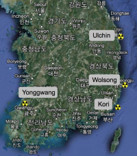 AKW-Standorte Südkorea; Karte: google/contratom